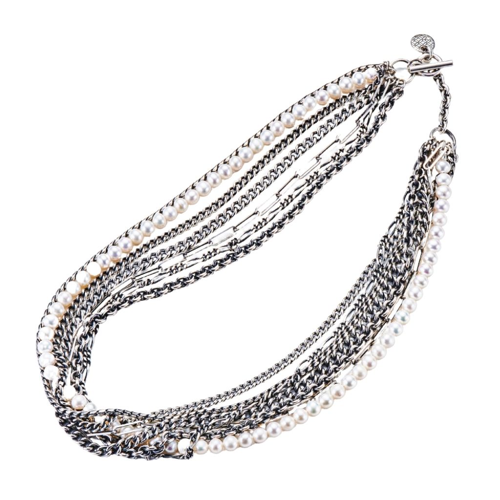 MASANA - Layered Silver and Pearl Necklace, buy at DOORS NYC