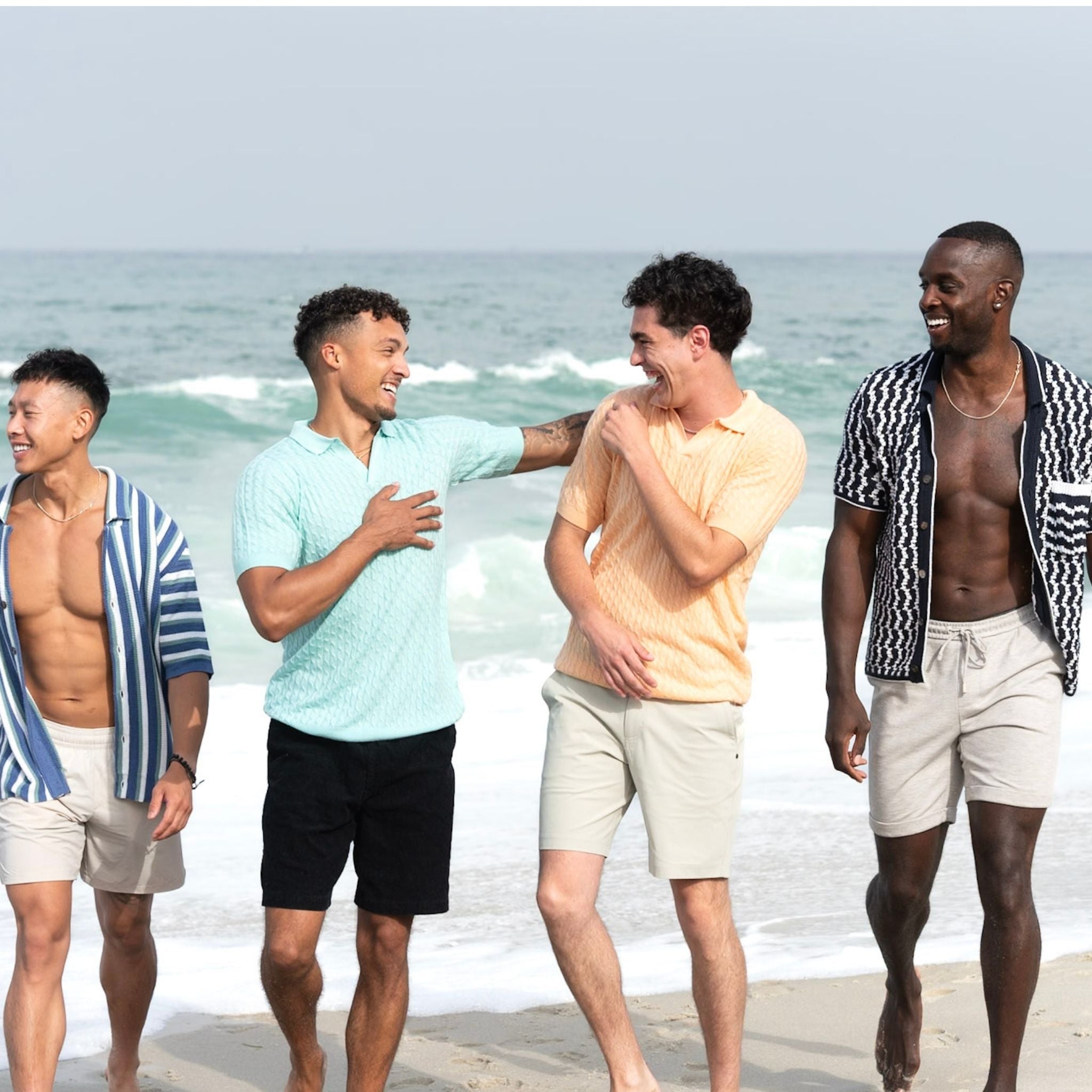 Navy Crochet Button-Up Shirt in Organic Cotton Blend