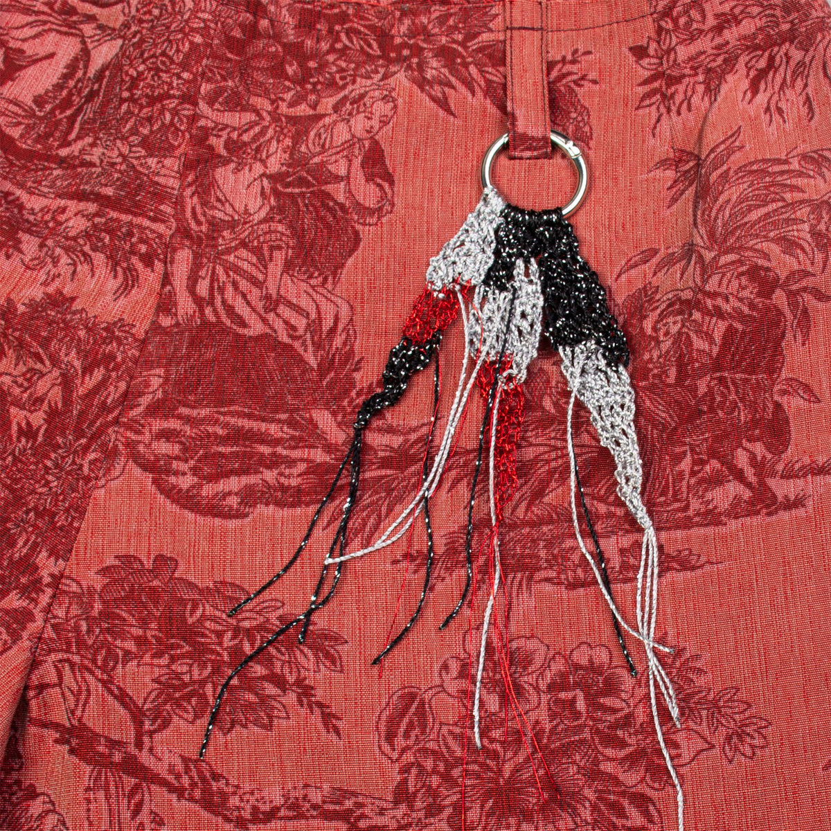 Red Jacquard Straight Leg Trousers