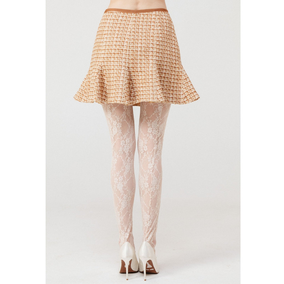 Lune Dorée Flared Mini Skirt in Beige