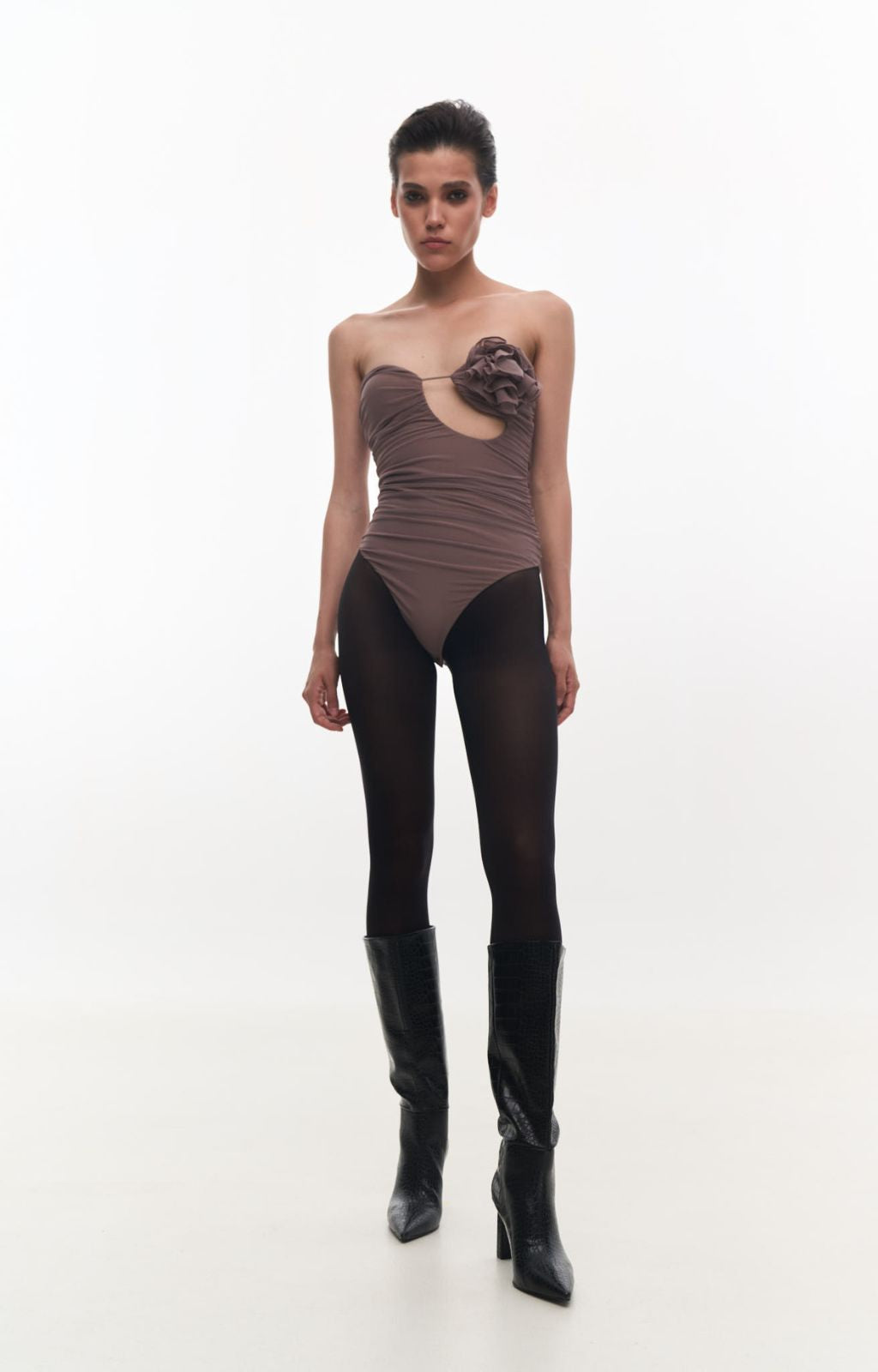 KRIS MARAN - Bustier Body With A Flower | Brown buy at DOORS NYC