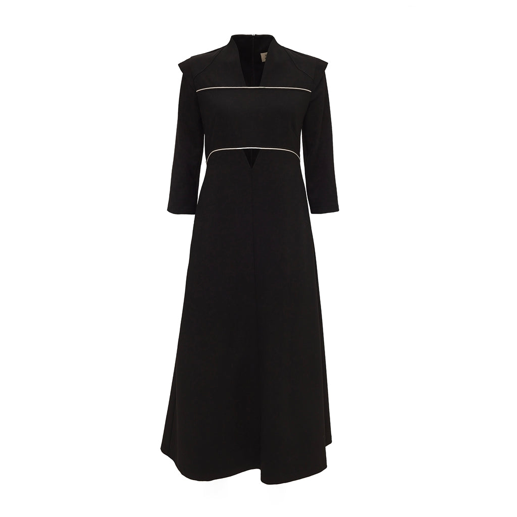 V-Neck Longsleeve Midi Dress | Black