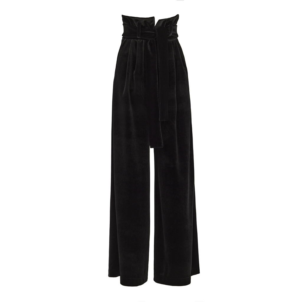 Velvet High Waist Trousers | Black