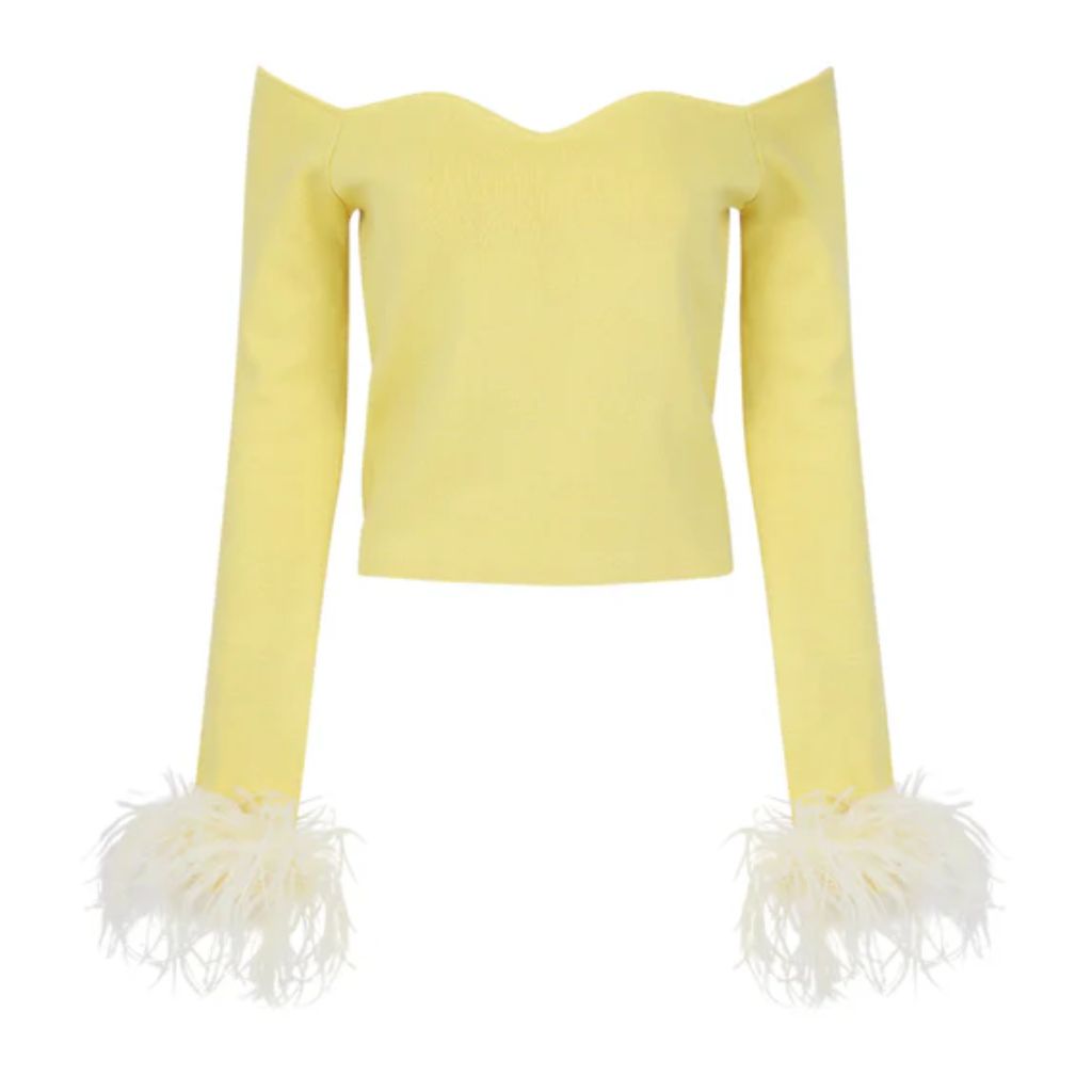 ANDREEVA - Butter Yellow Vanilla Knit Top With Detachable Feathers Cuffs
, buy at DOORS NYC