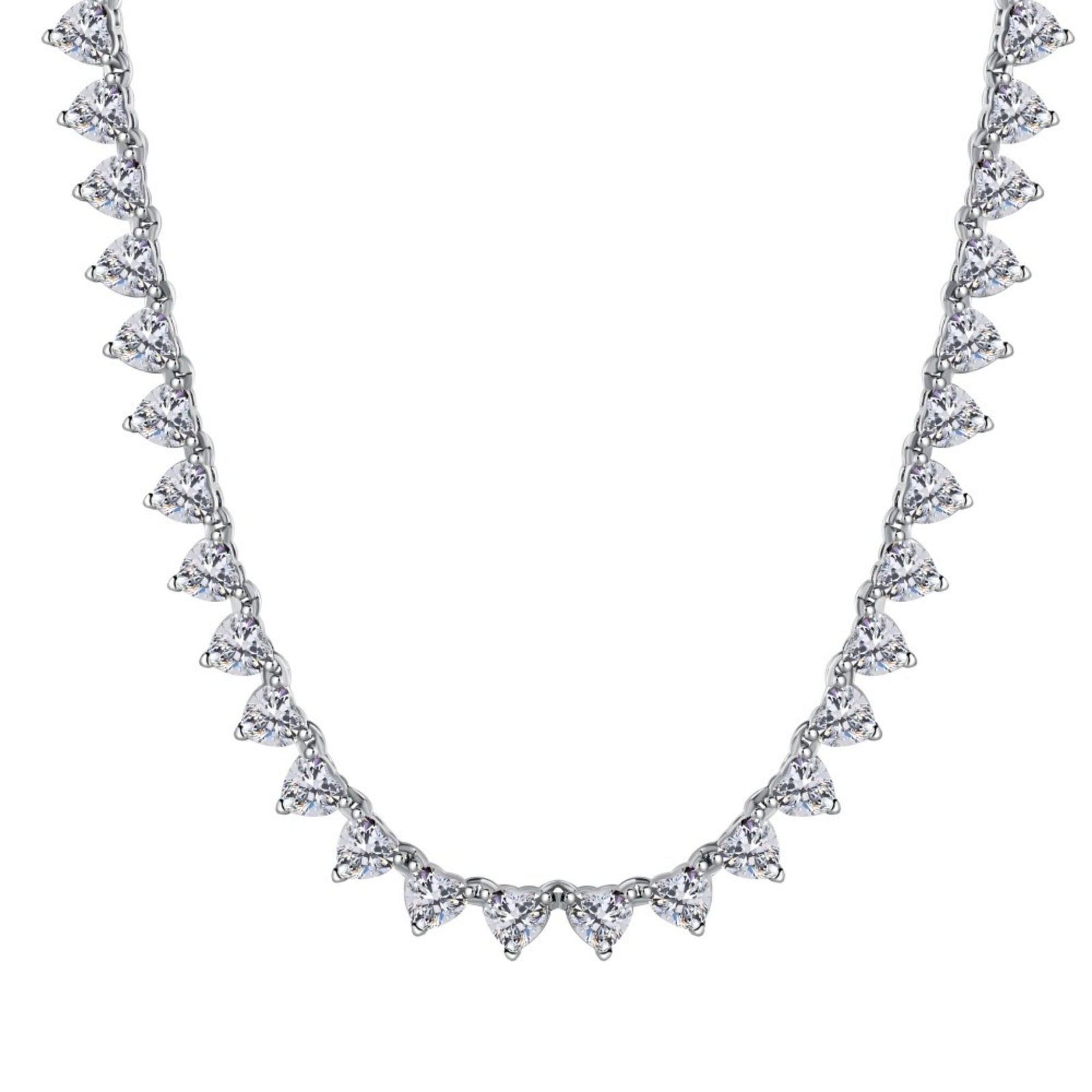 Diamond necklace with triangular cut stones on a white background