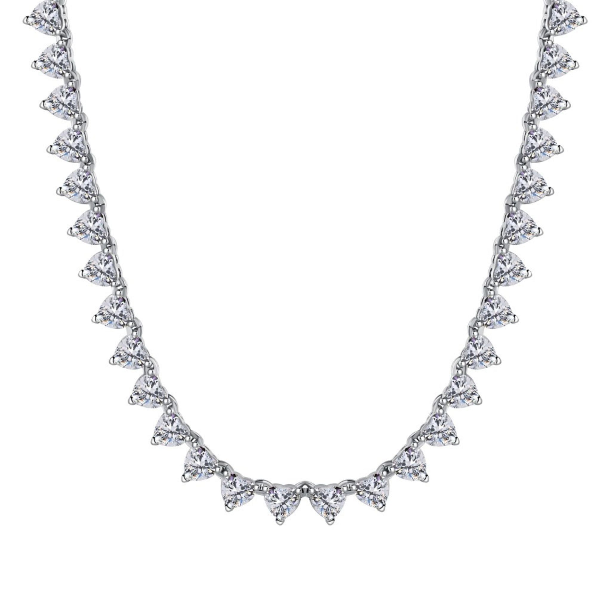 Diamond necklace with triangular cut stones on a white background