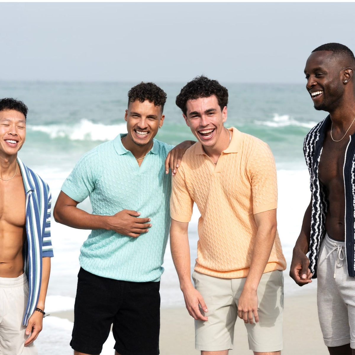 Sky Blue Cable Knit Cashmere Feel Polo Shirt