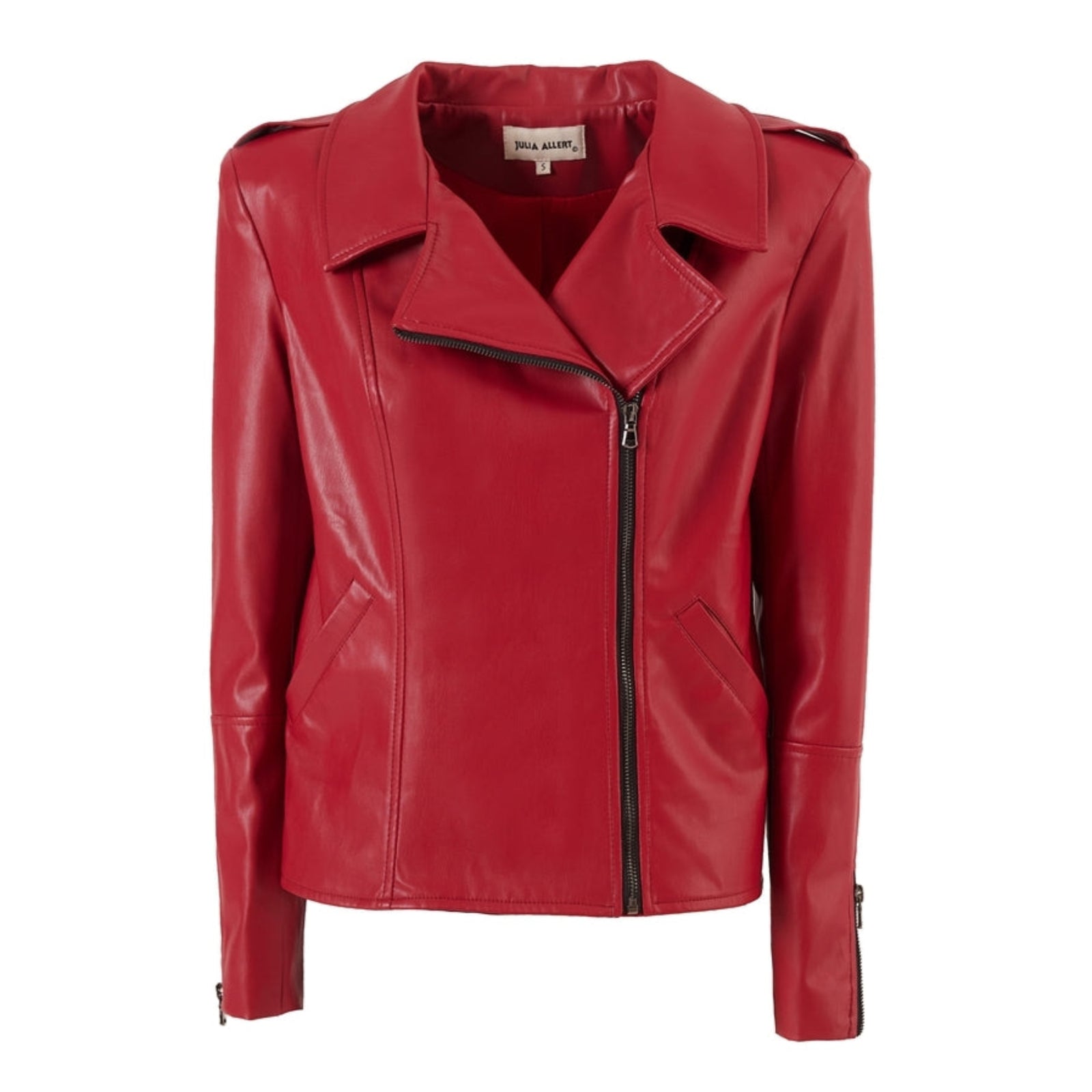 JULIA ALLERT - Faux Leather Jacket With Shoulder Pads | Red, buy at DOORS NYC