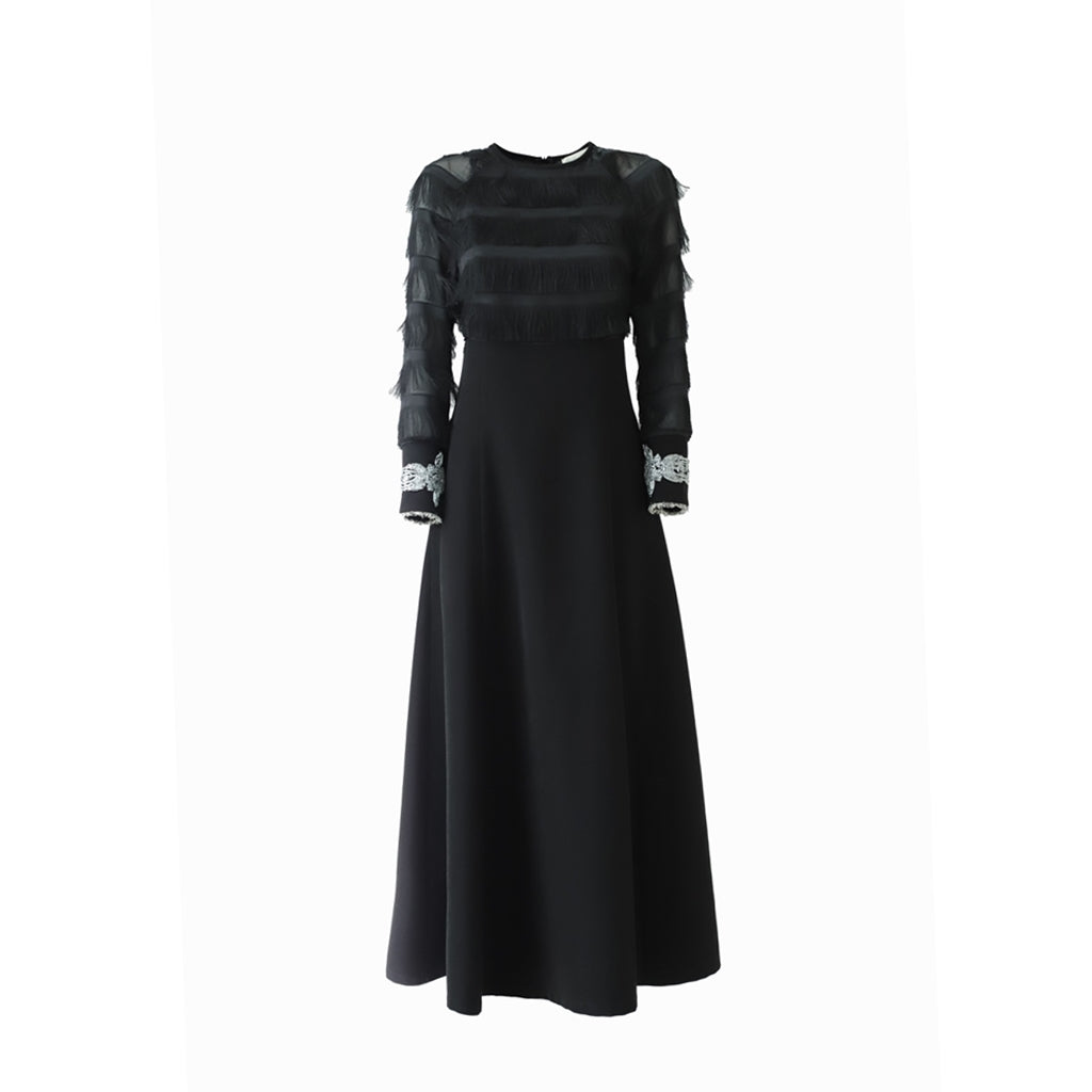 JULIA ALLERT - Smocked Waist Midi Dress | Black| Black buy at doors.nyc