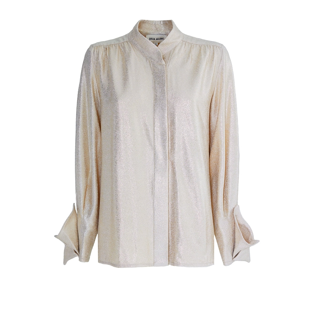 JULIA ALLERT - Chic Gold Foil Blouse With Decorative Cuffs, buy at DOORS NYC