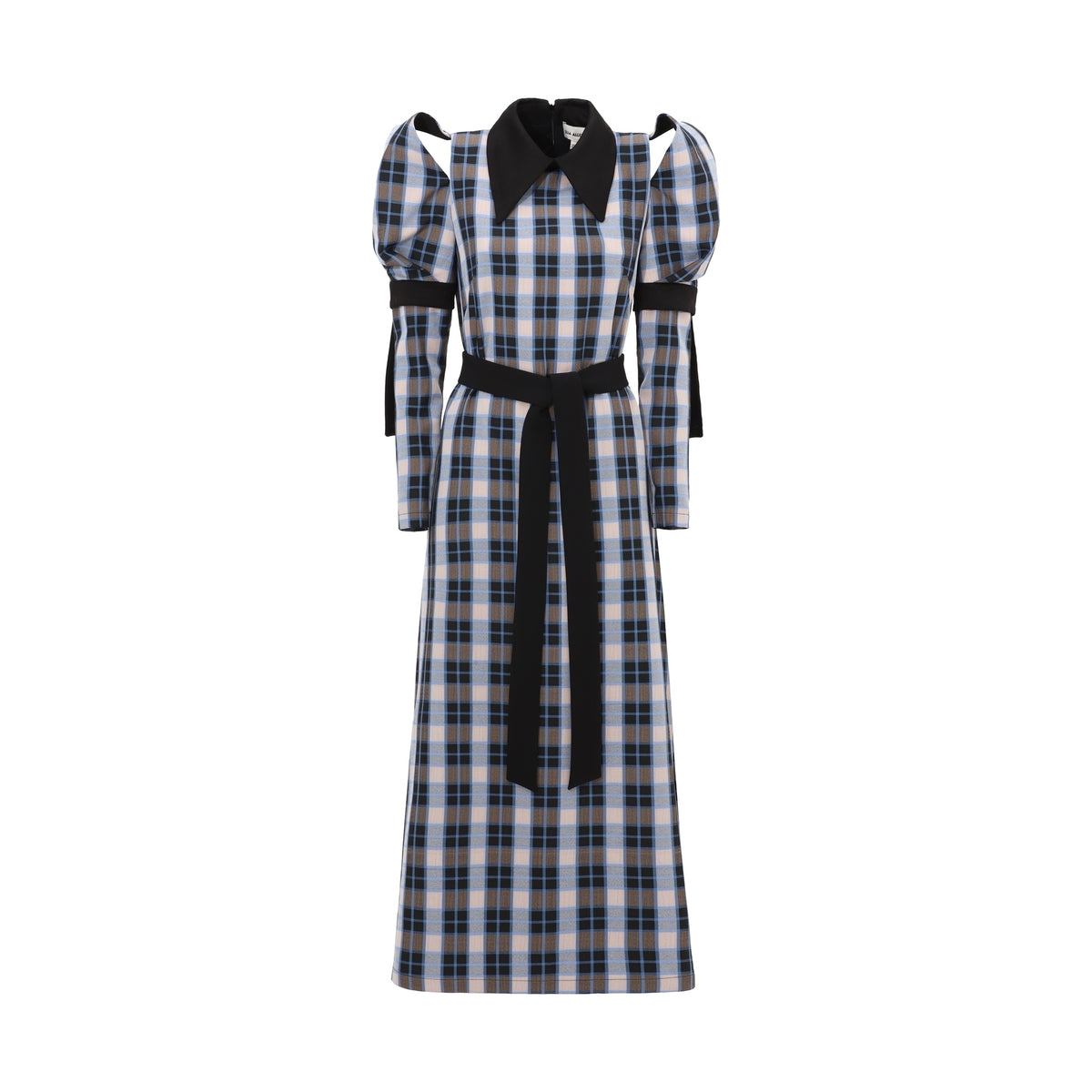 Stylish Cold Shoulder Long Sleeve Dress With Belt Blue Check
