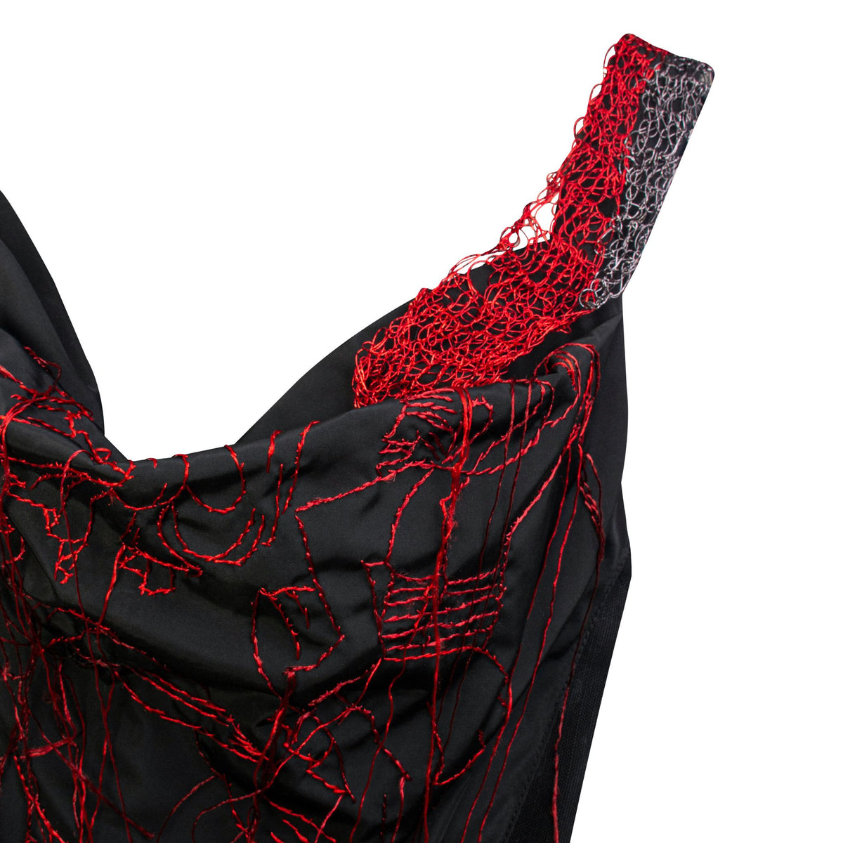 Black &amp; Red Draped Embroidered Corset