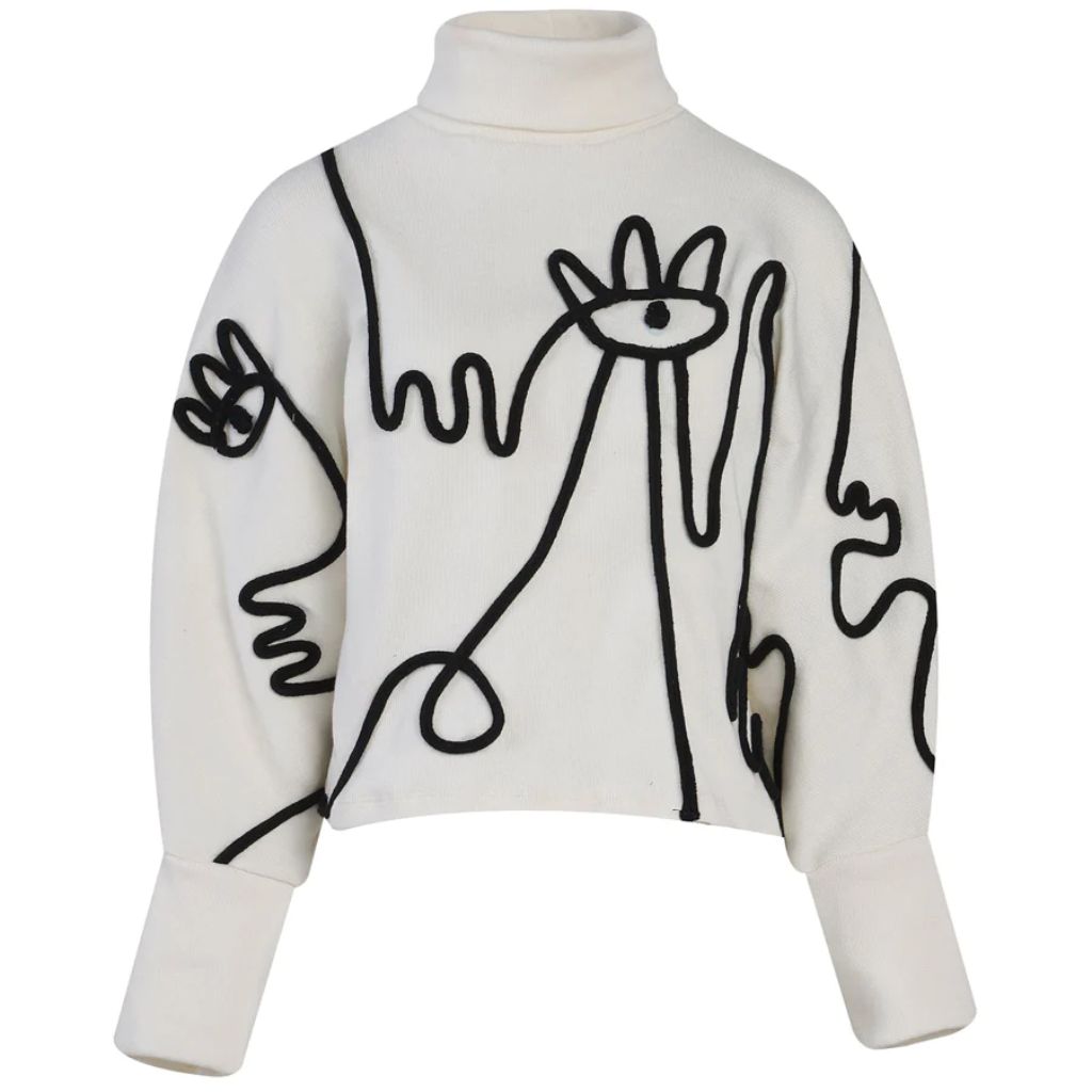 etérea -Alba Embroidered Turtleneck Sweater| White, buy at doors. nyc