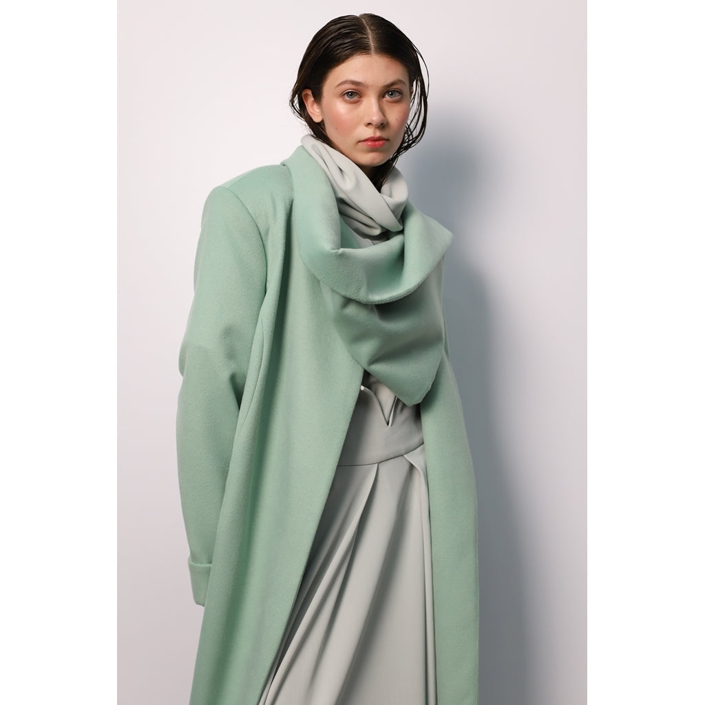 JULIA ALLERT -Long Wrap Coat With Drape Collar | Mint, buy at DOORS NYC