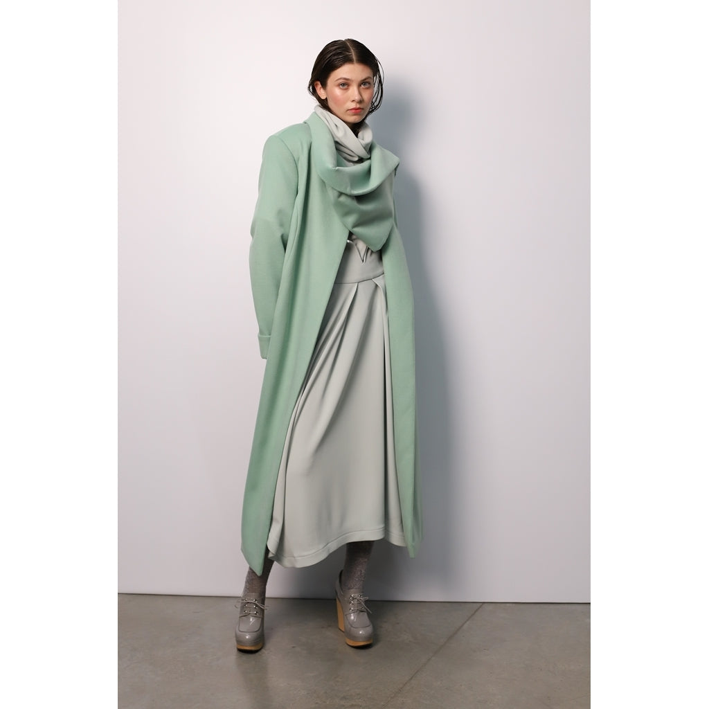 JULIA ALLERT -Long Wrap Coat With Drape Collar | Mint, buy at DOORS NYC