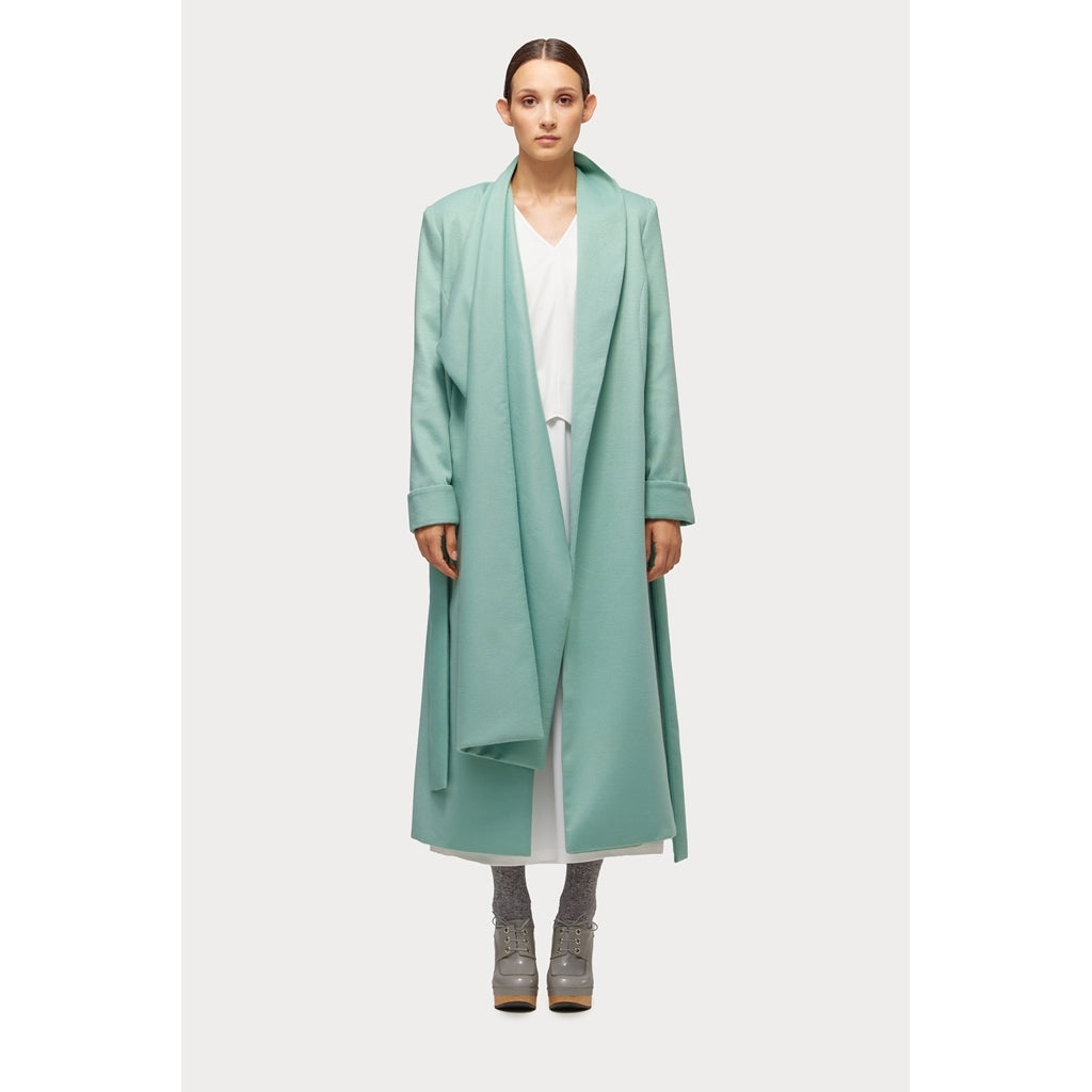 JULIA ALLERT -Long Wrap Coat With Drape Collar | Mint, buy at DOORS NYC