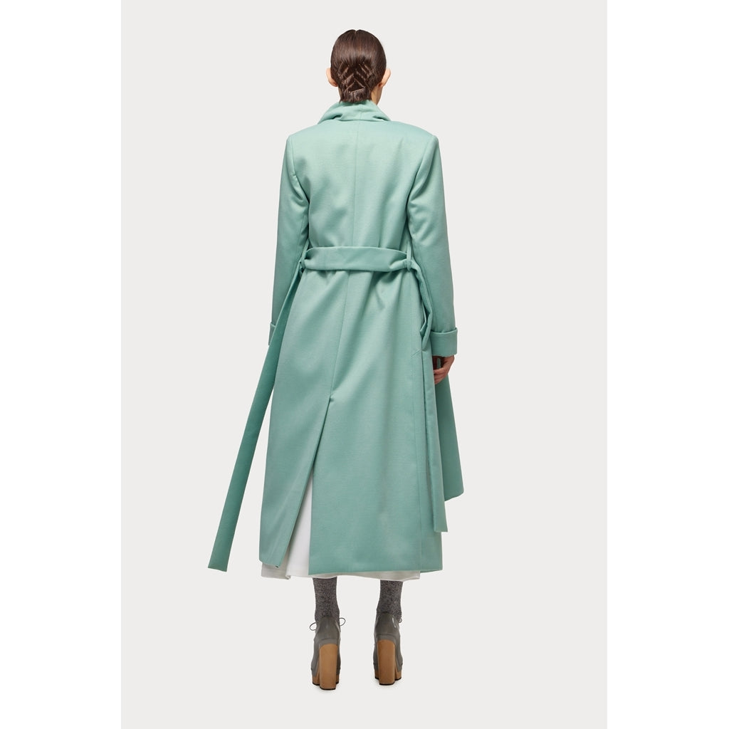 JULIA ALLERT -Long Wrap Coat With Drape Collar | Mint, buy at DOORS NYC