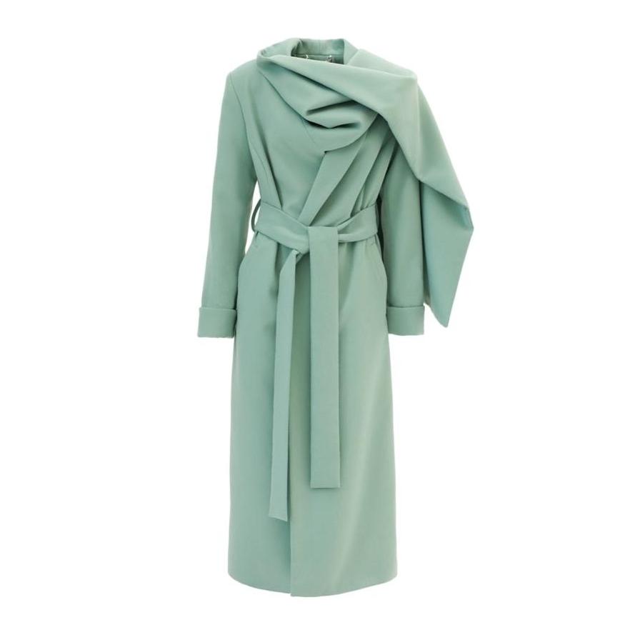 JULIA ALLERT -Long Wrap Coat With Drape Collar | Mint, buy at DOORS NYC