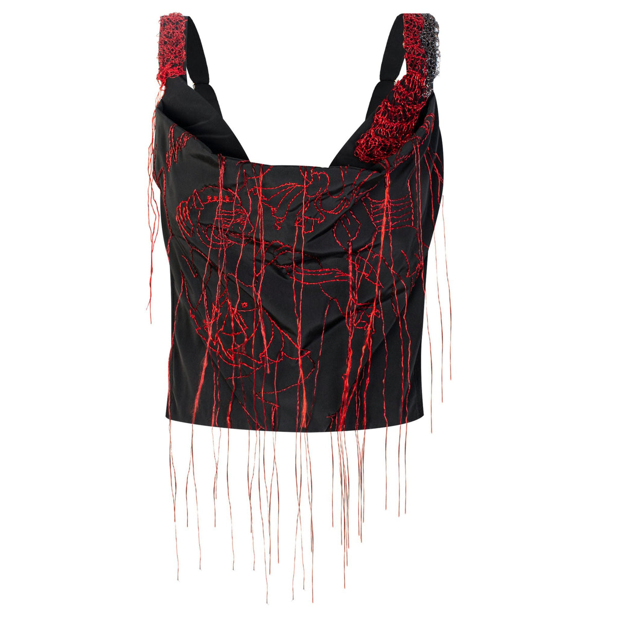 Black &amp; Red Draped Embroidered Corset | PR Sample
