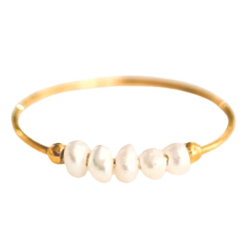 CELOVIS -  Perlettes Mini Pearl Pendant Band Ring | Gold, buy at DOORS NYC