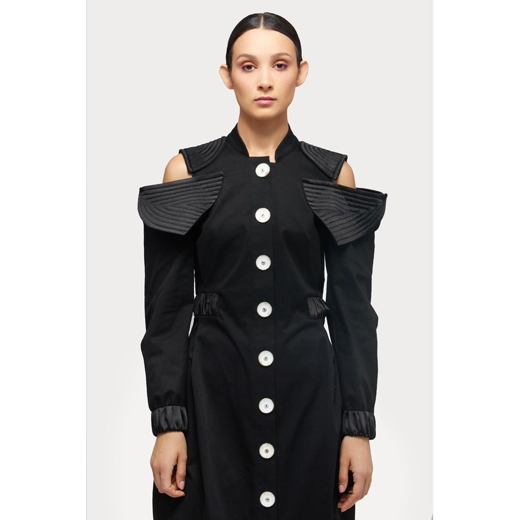 JULIA ALLERT - Military Dress With Shoulder Cut-Outs | Black, buy at doors.nyc