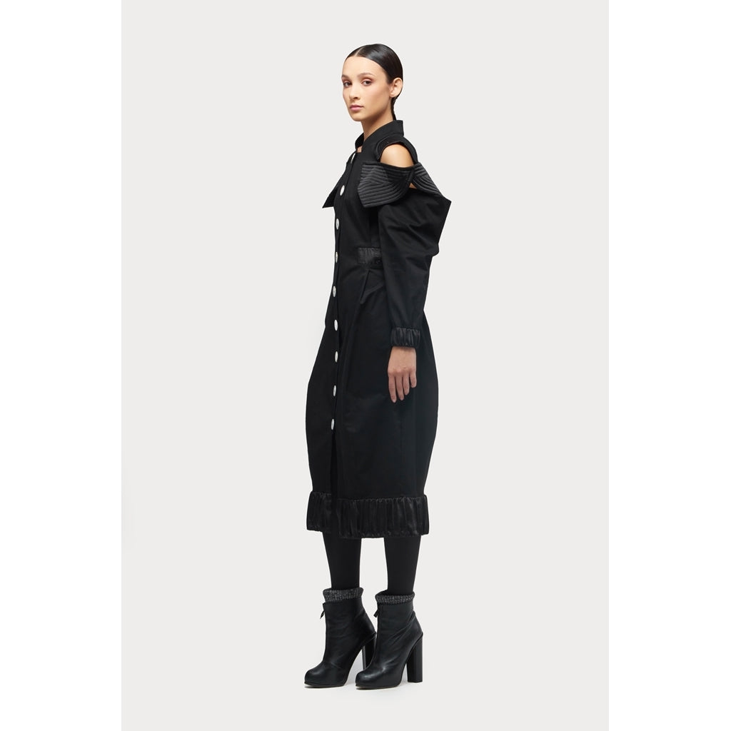 JULIA ALLERT - Military Dress With Shoulder Cut-Outs | Black, buy at doors.nyc