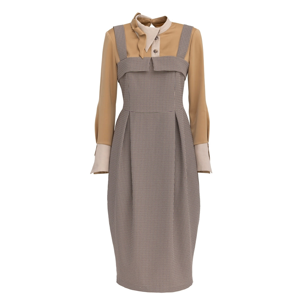 JULIA ALLERT - Pinafore Dress with Straps And Blouse Insert | Beige, buy at DOORS NYC