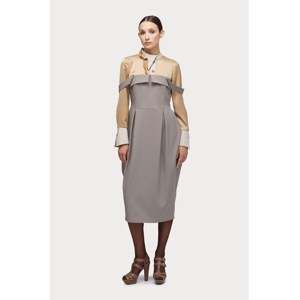 JULIA ALLERT - Pinafore Dress with Straps And Blouse Insert | Beige, buy at DOORS NYC