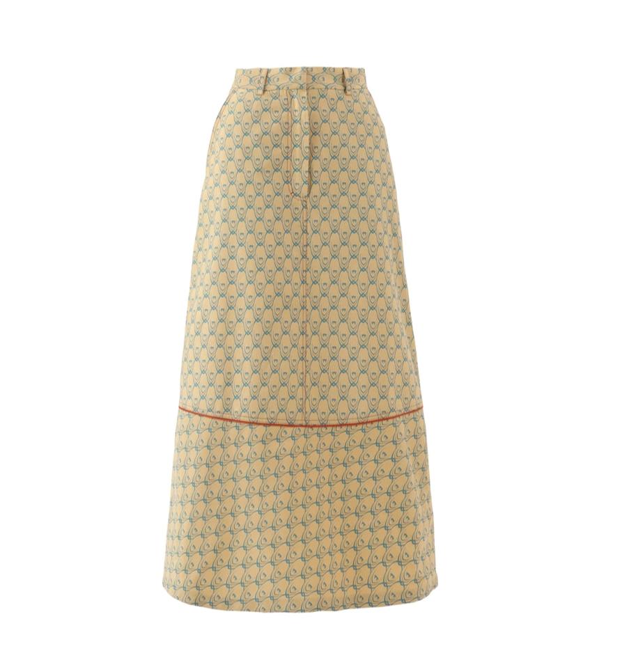 Ankle Length A-Line Printed Skirt | Beige