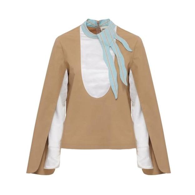 Designer Blouse With Contrast Sleeves | Beige