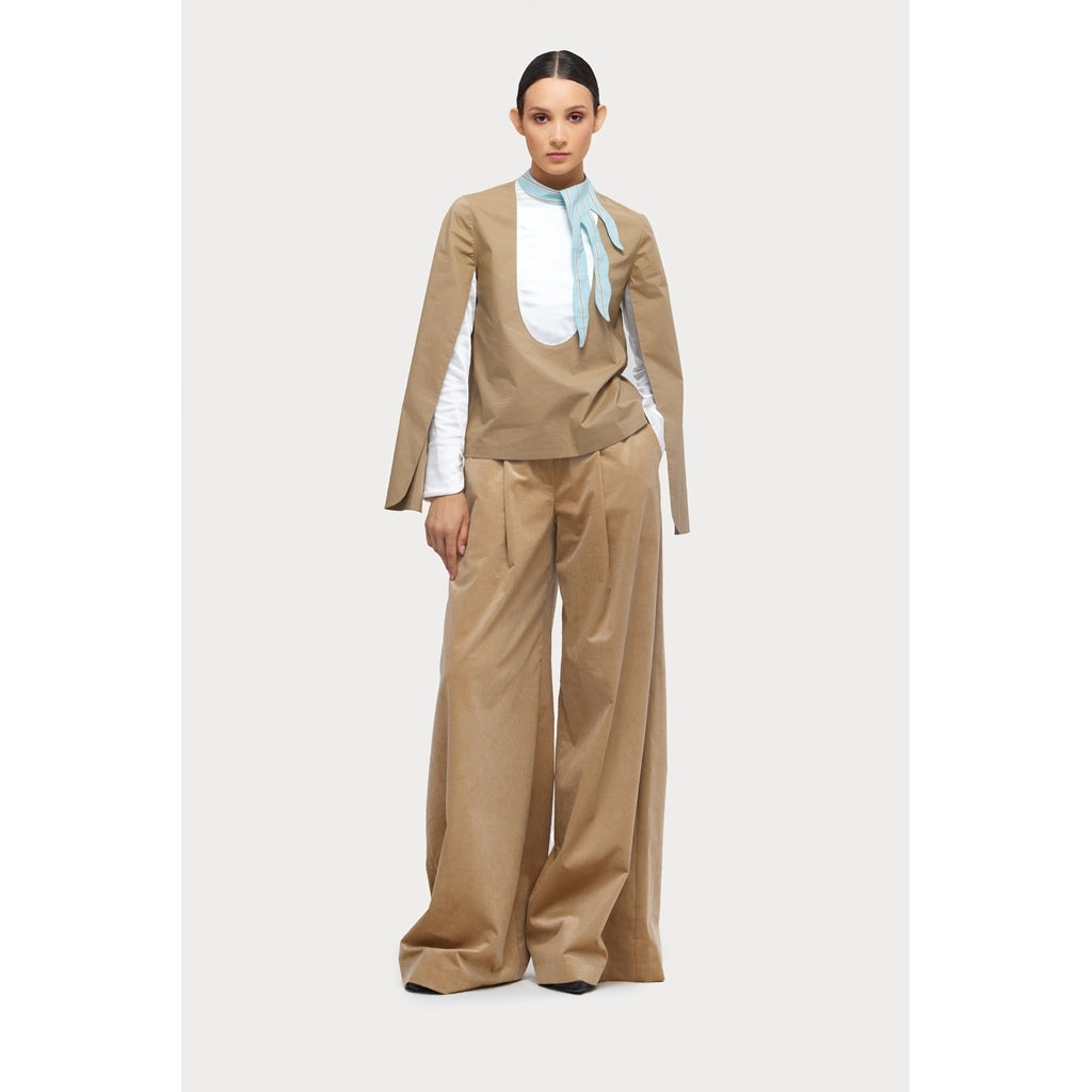 JULIA ALLERT - Designer Blouse With Contrast Sleeves | Beige, buy at DOORS NYC