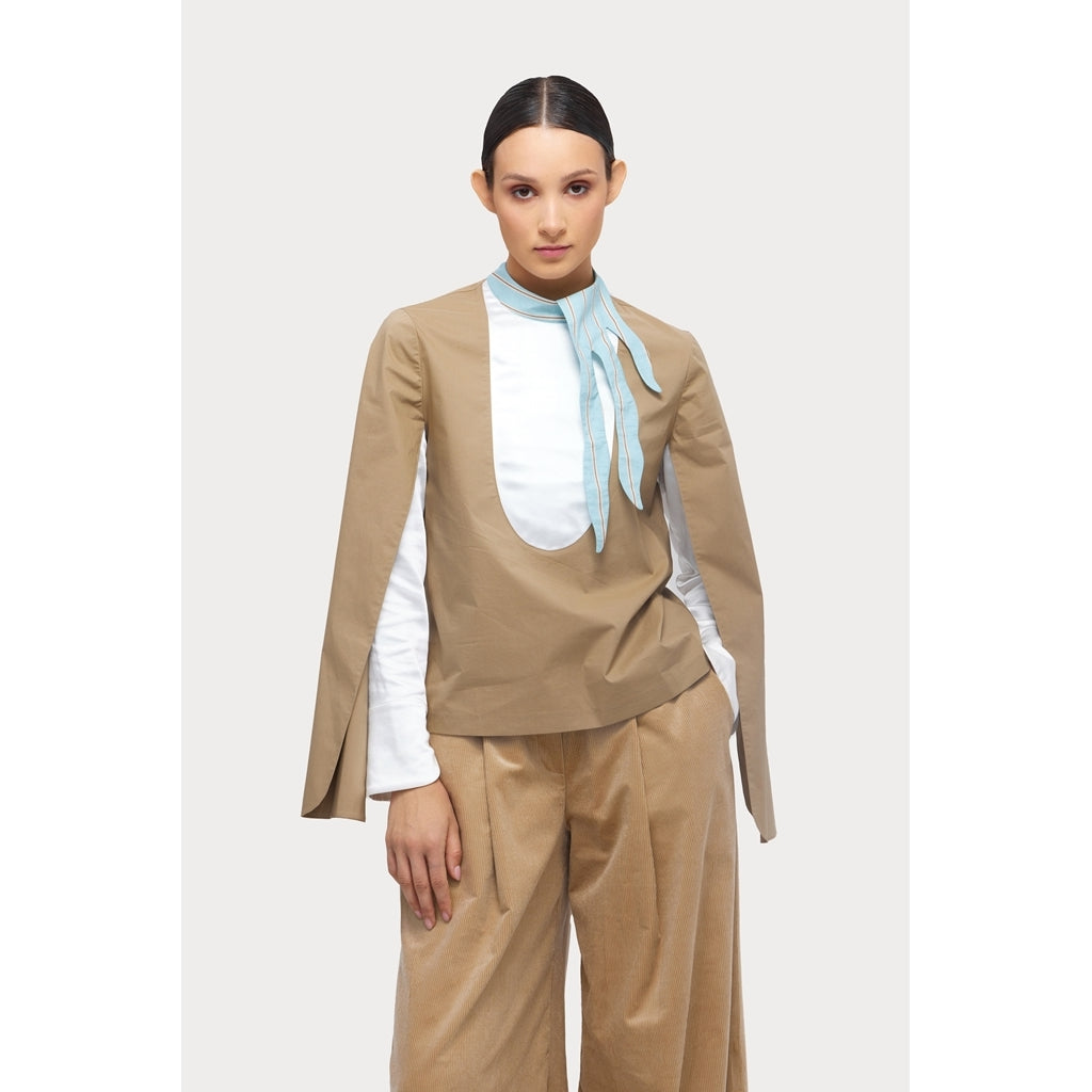 JULIA ALLERT - Designer Blouse With Contrast Sleeves | Beige, buy at DOORS NYC