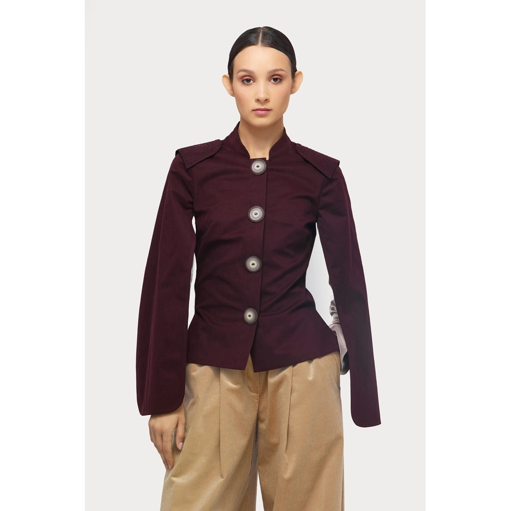 JULIA ALLERT - Tailored Structured Cape Blazer | Burgundy, buy at DOORS NYC