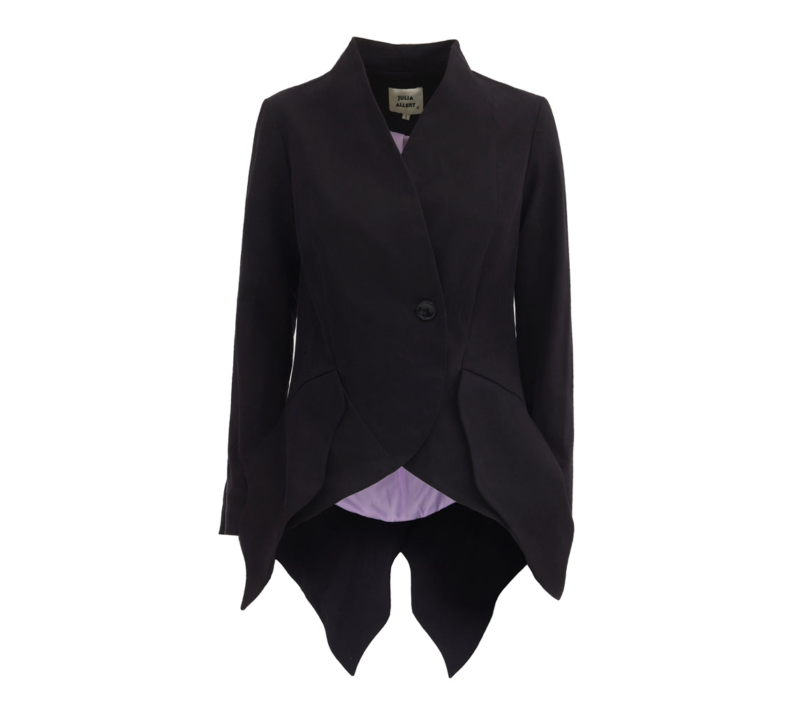 Black coat with unique design on a white background