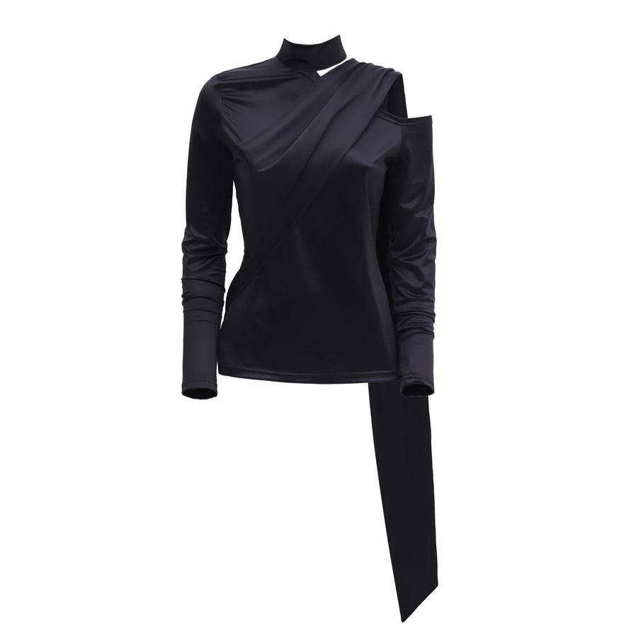 JULIA ALLERT - Draped Shoulder Long-Sleeve Blouse | Black, buy at DOORS NYC