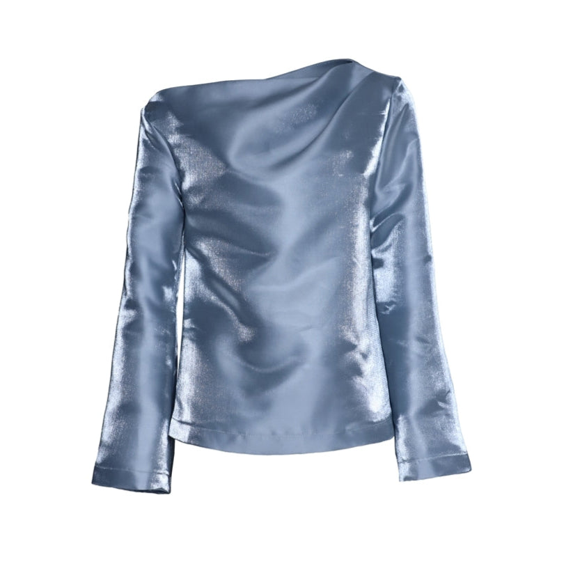 JULIA ALLERT -Metallic Boat Neck Blouse | Blue buy at DOORS NYC