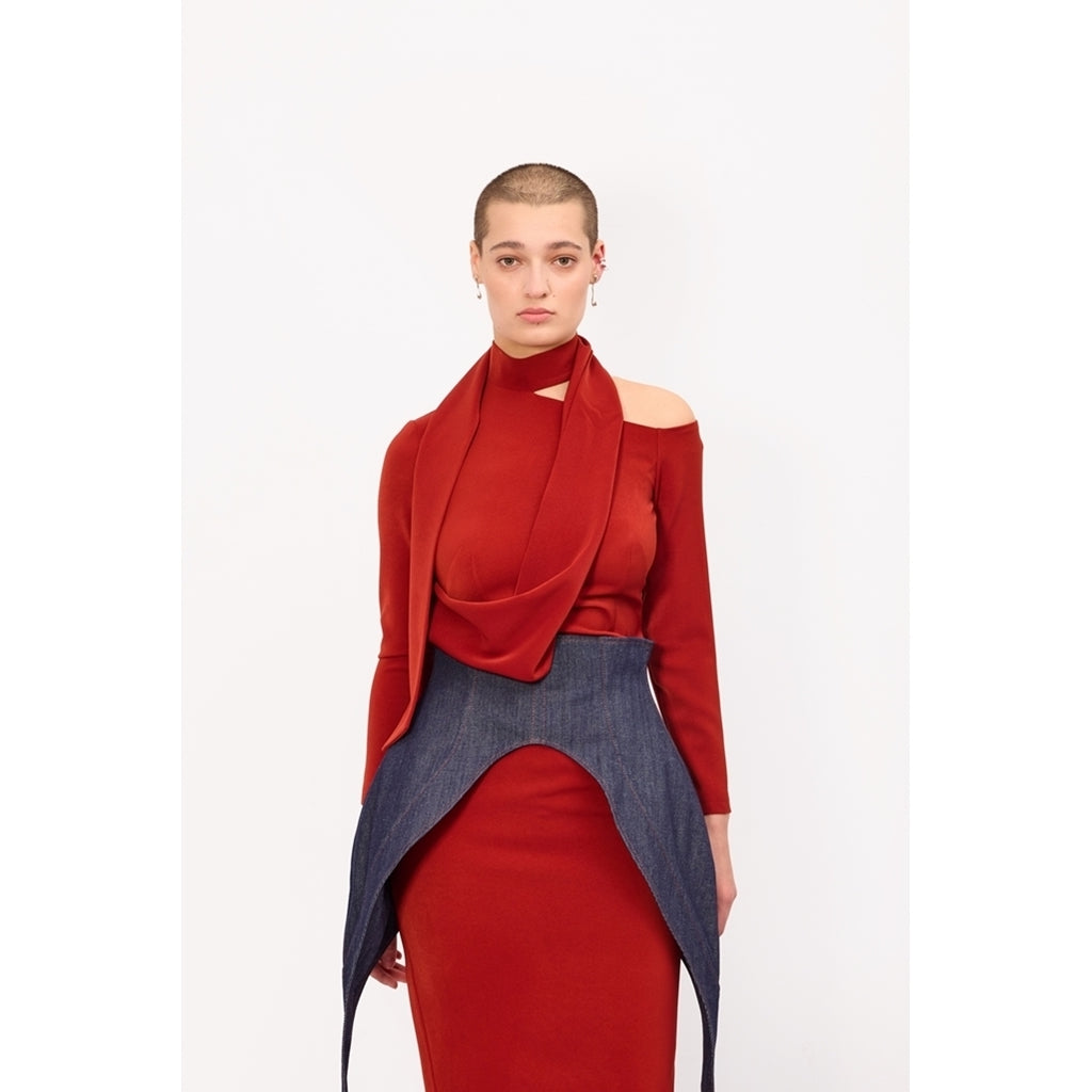 Open Shoulder Midi Dress | Terracotta