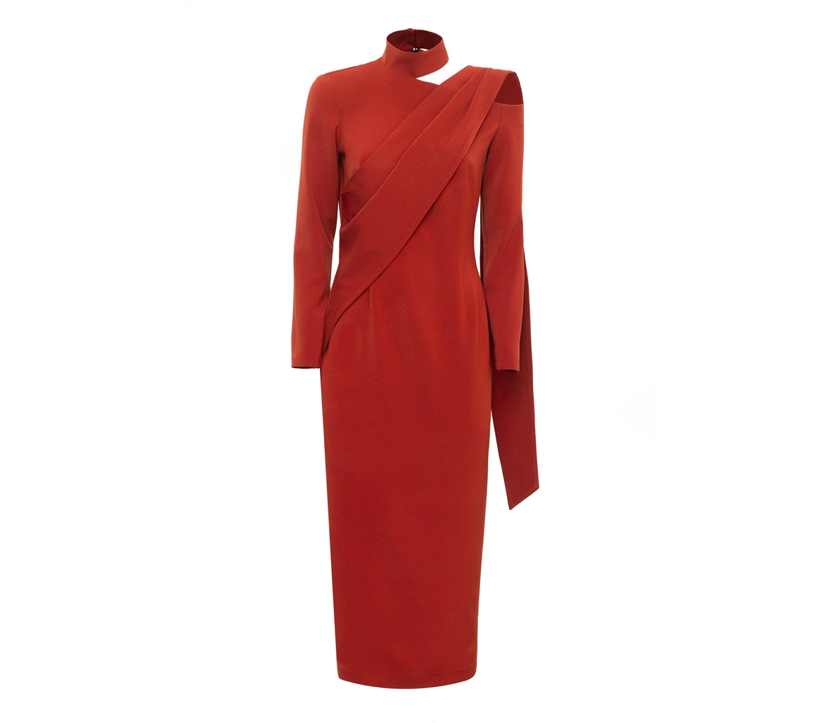 Open Shoulder Midi Dress | Terracotta