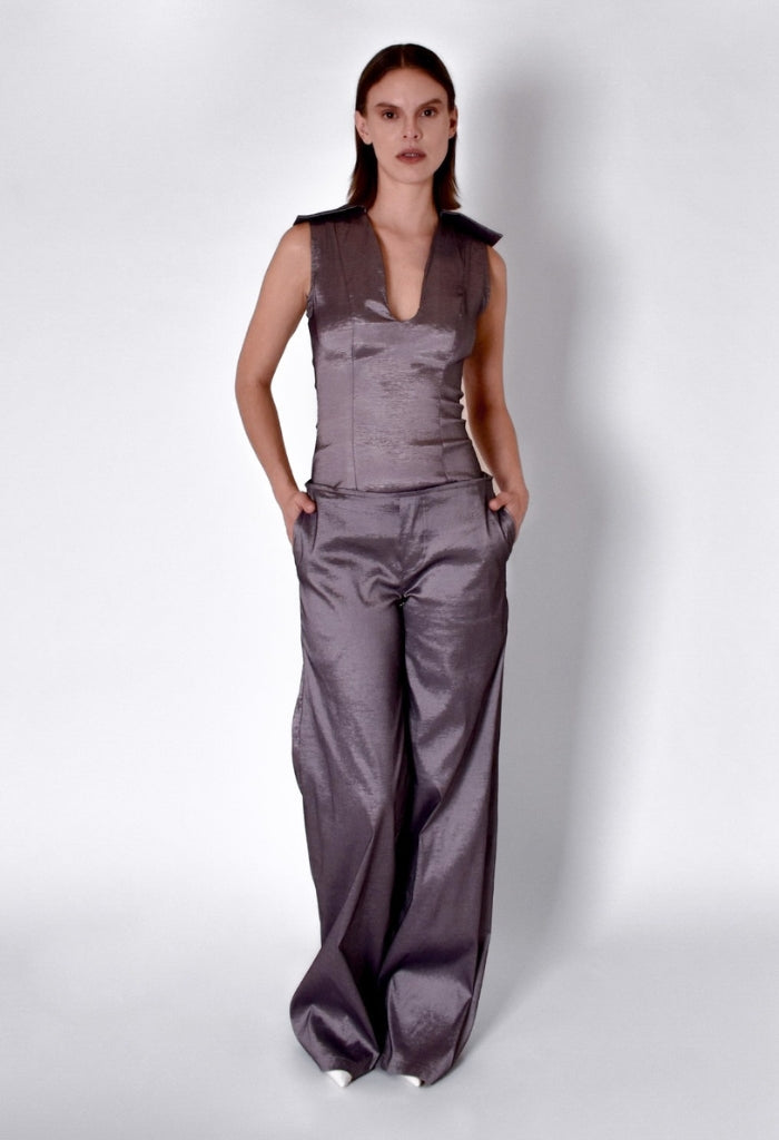 TANIA ORELLANA - Basalto Trousers | Silver PR Sample at DOORS NYC PR showroom