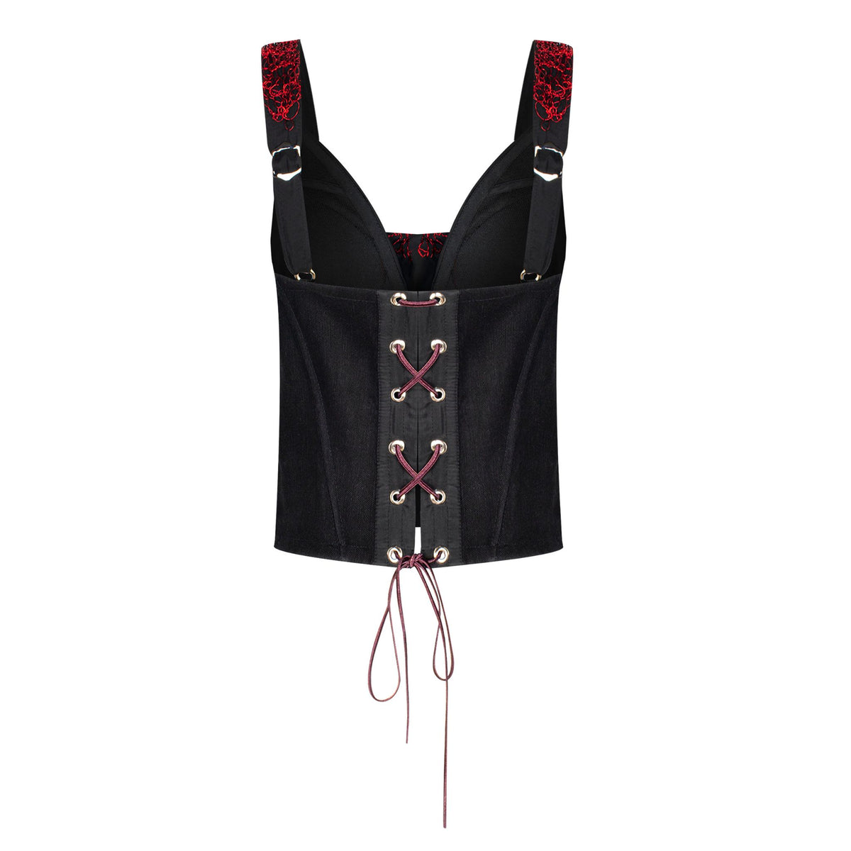 Black &amp; Red Draped Embroidered Corset | PR Sample