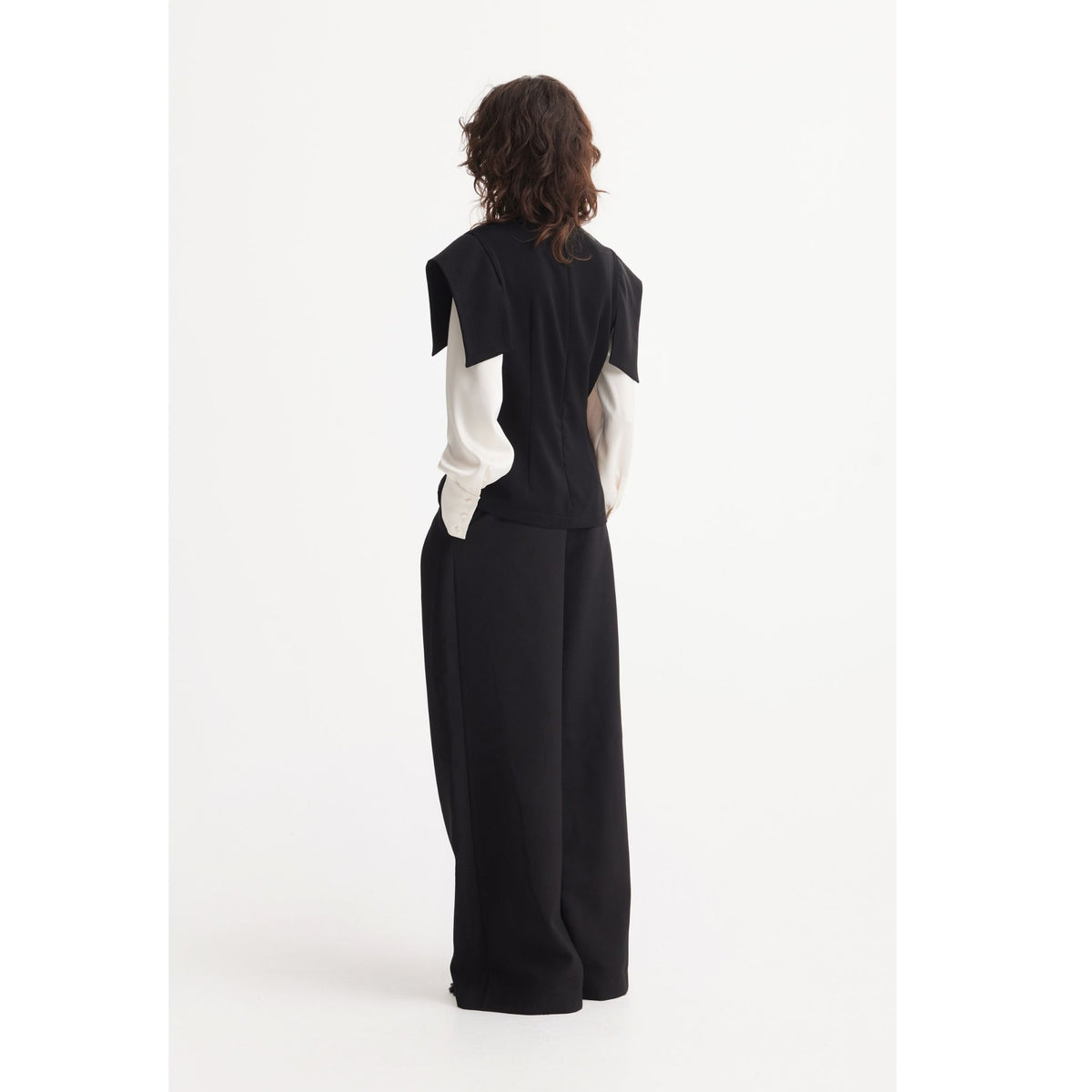 Tailored Blazer-Style Blouse With Satin Sleeves | Black &amp; Ivory