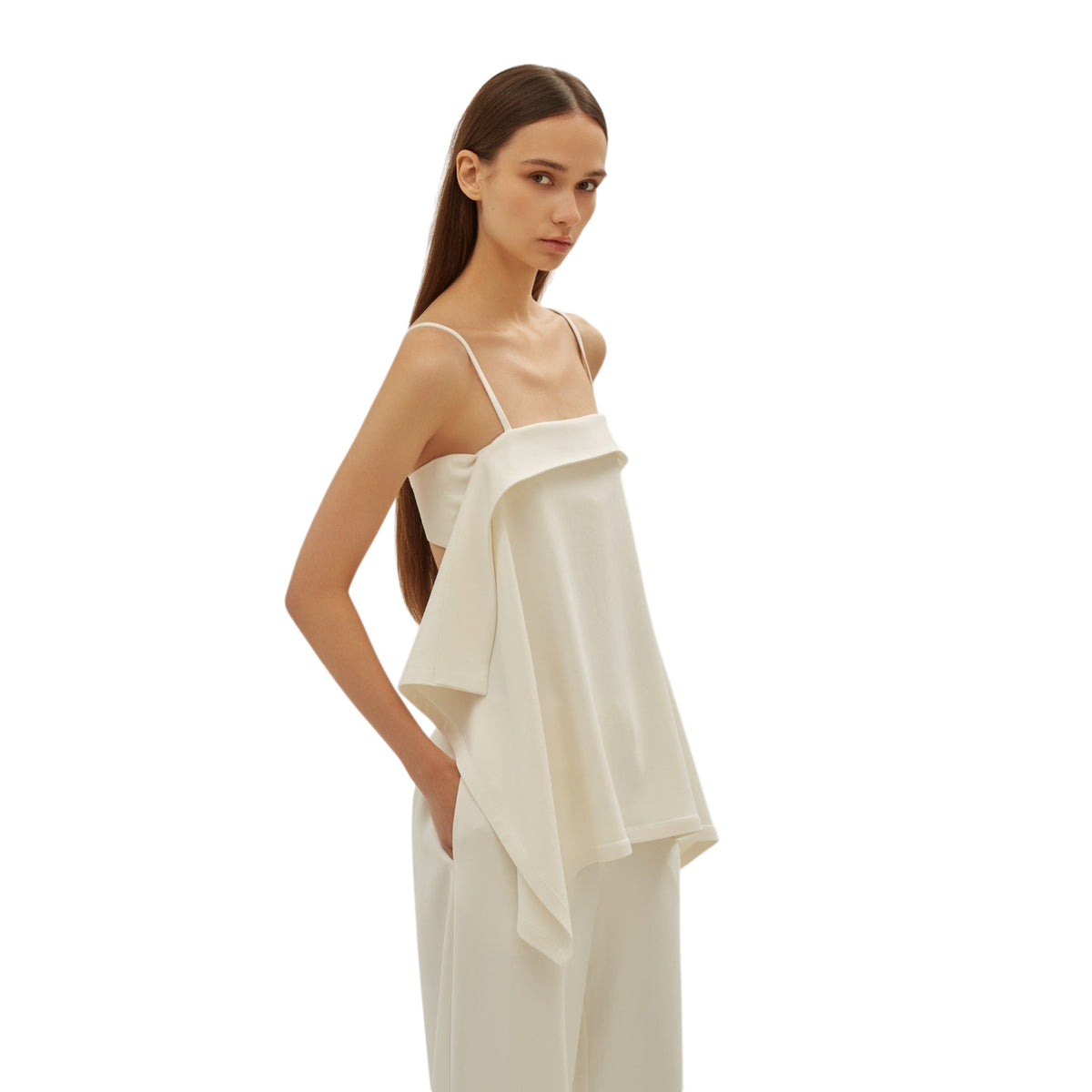White Draped Fold Top