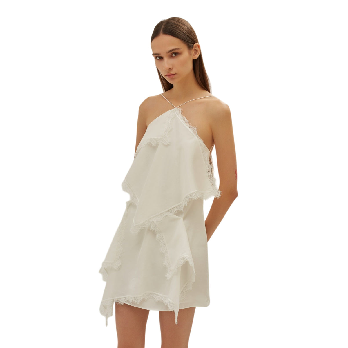White Draped Scarves Mini Dress