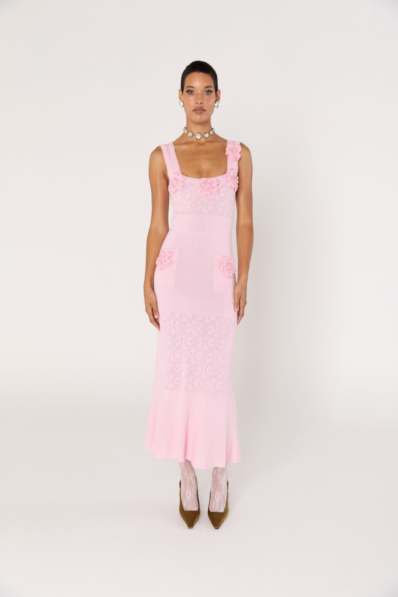 ANDREEVA - Rose Vanilla Knit Dress With Handmade Knit Details