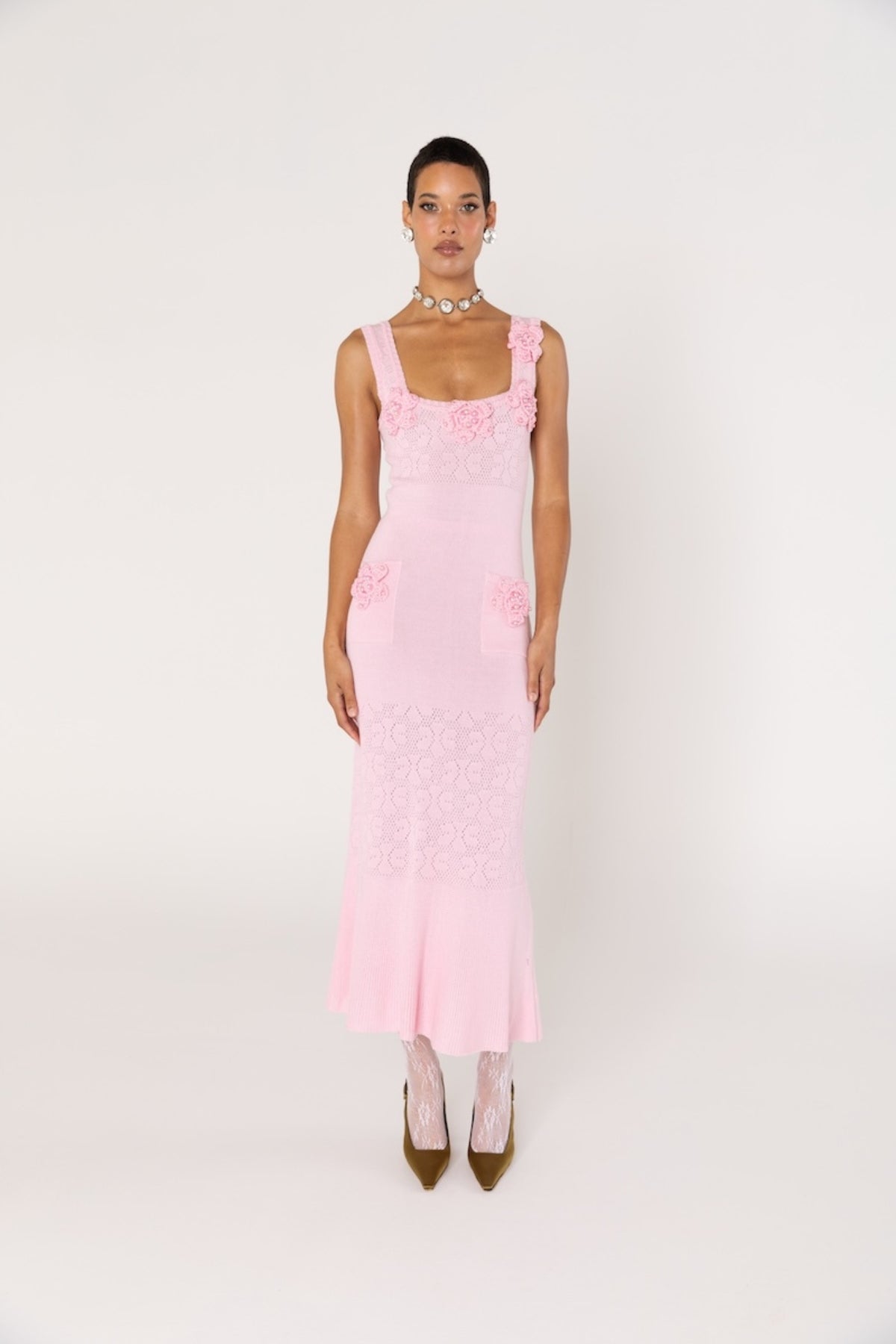 ANDREEVA - Rose Vanilla Knit Dress With Handmade Knit Details