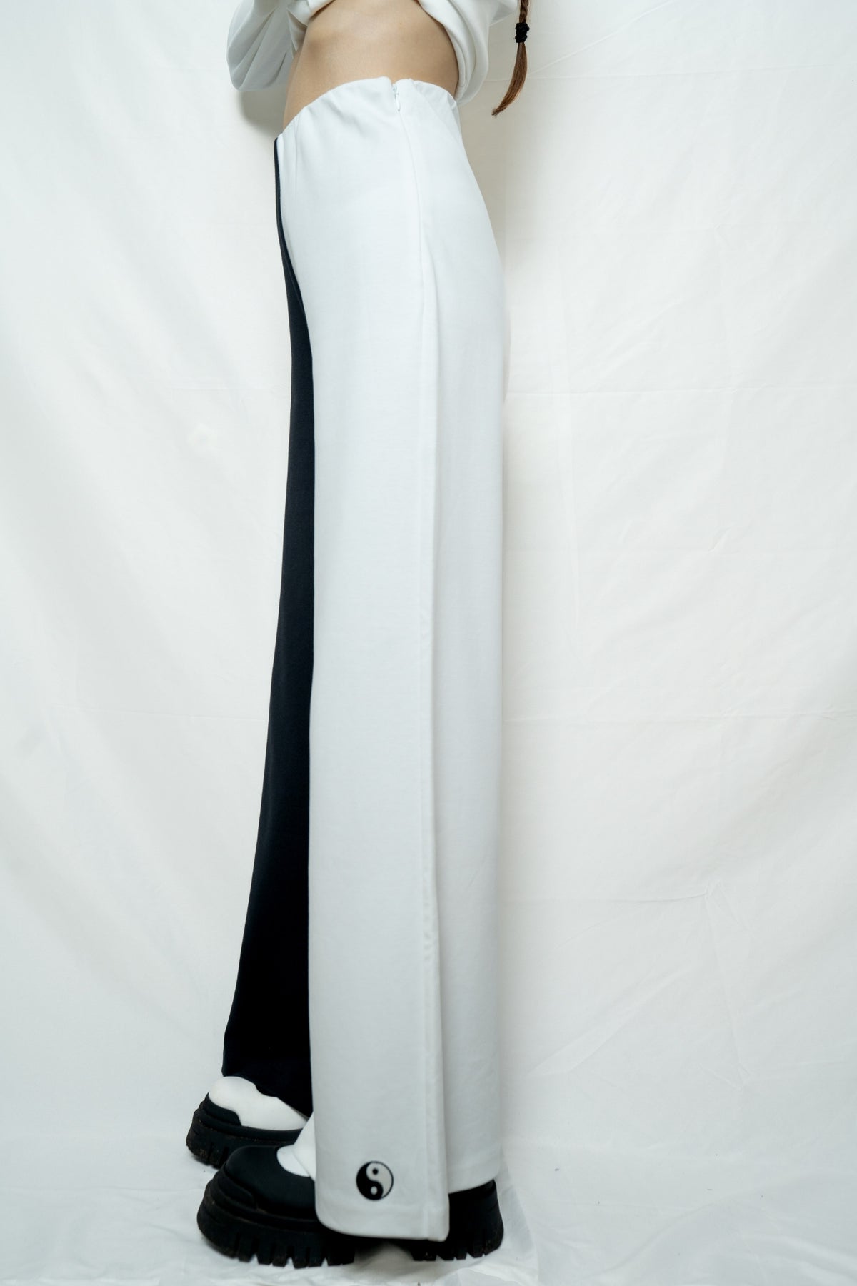DIVINE HARMONIE - Yin &amp; Yang Two-Tone Wide-Leg Pants, buy at DOORS NYC