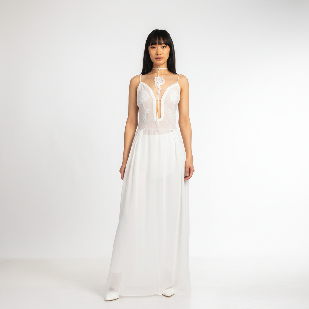 Rose Embroidered Maxi Dress | White
