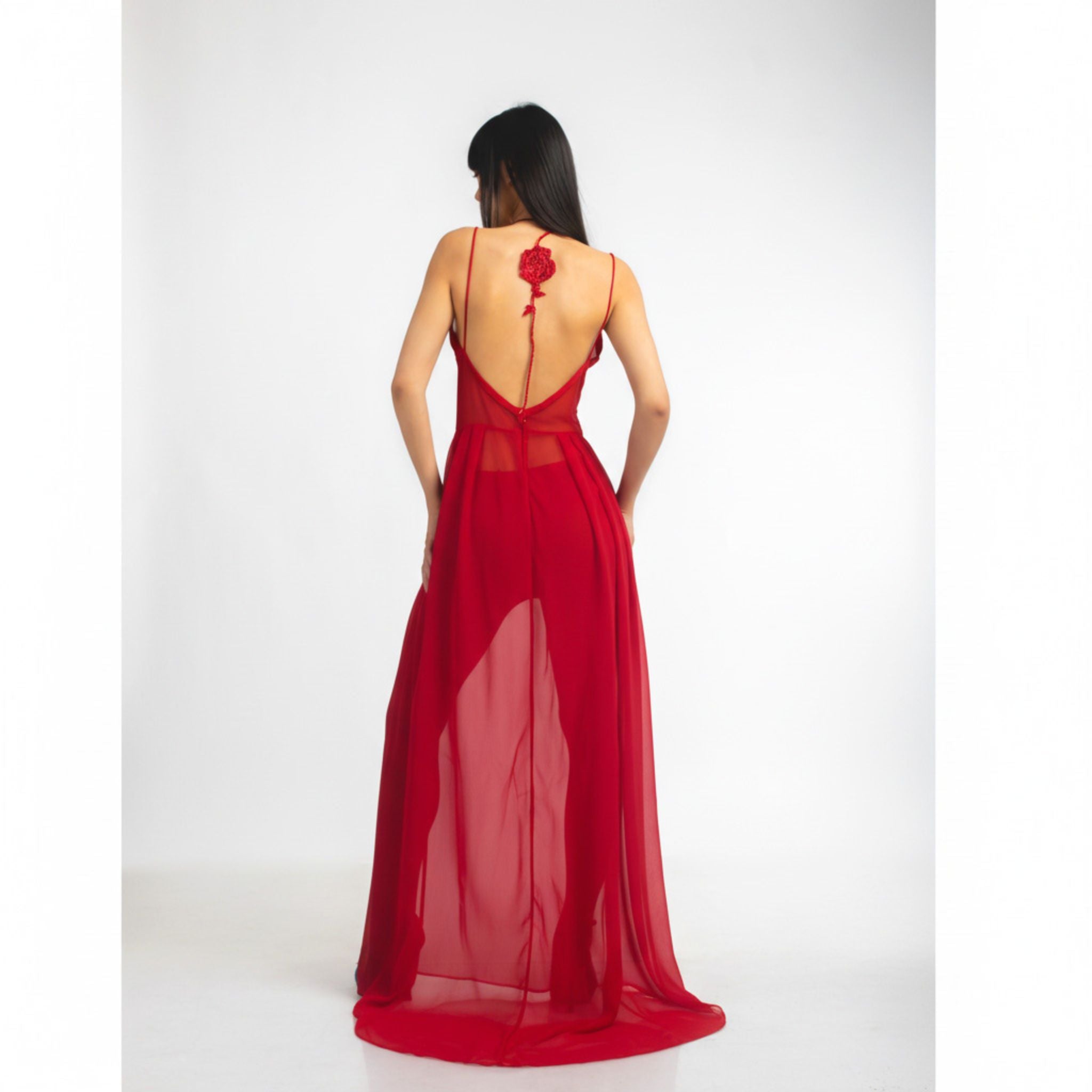 Rose Embroidered Maxi Dress | Red