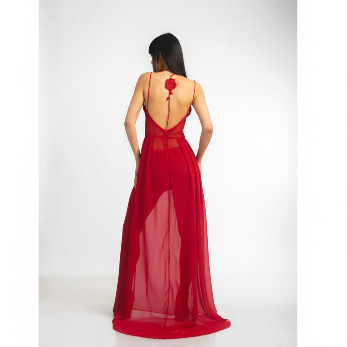 Rose Embroidered Maxi Dress | Red