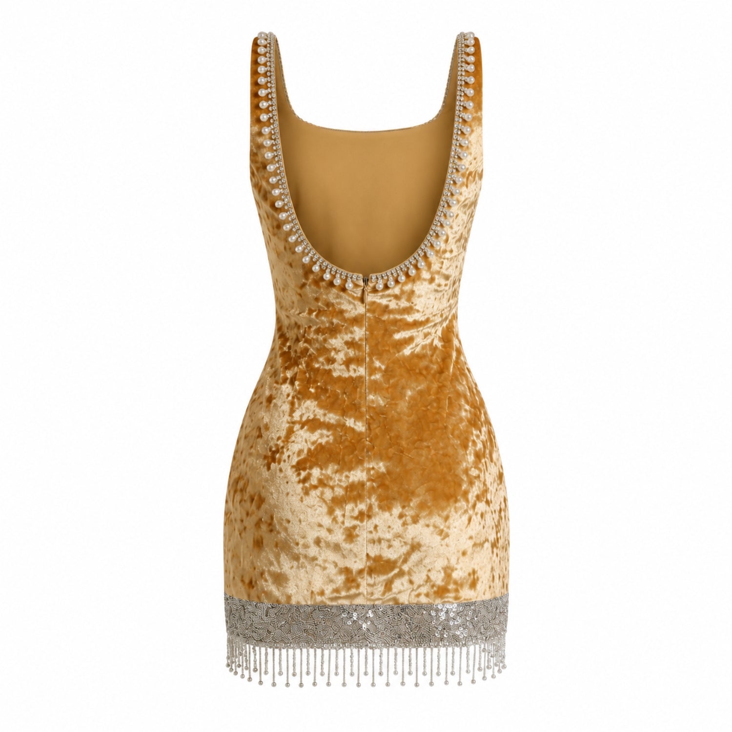 Mustard Velvet Pearl Mini Dress
